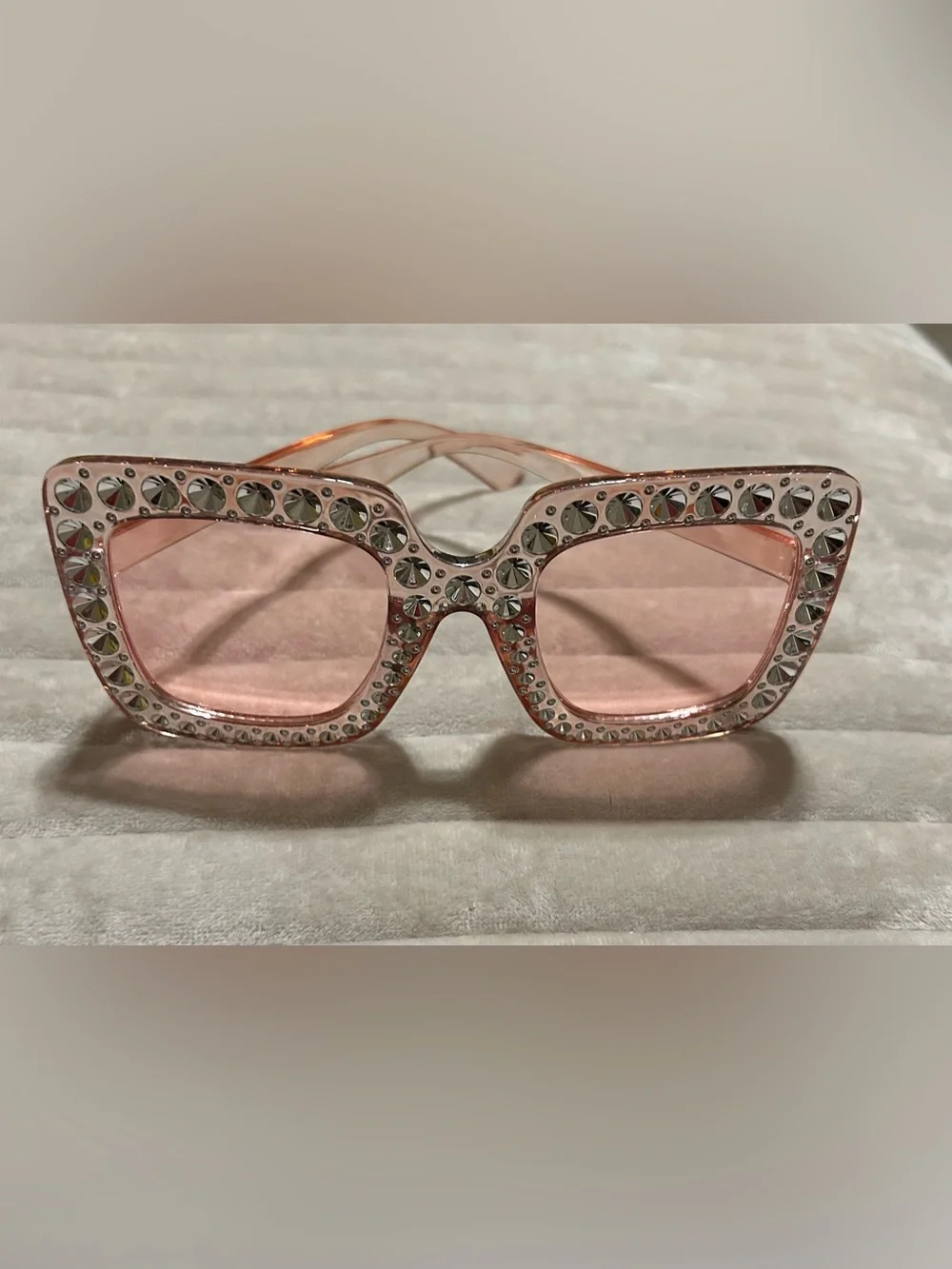 Crystal-Embellished Oversized Women's Sunglasses - Pink